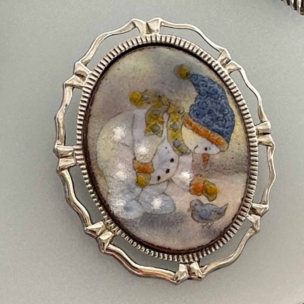925 Silver Snowman Brooch